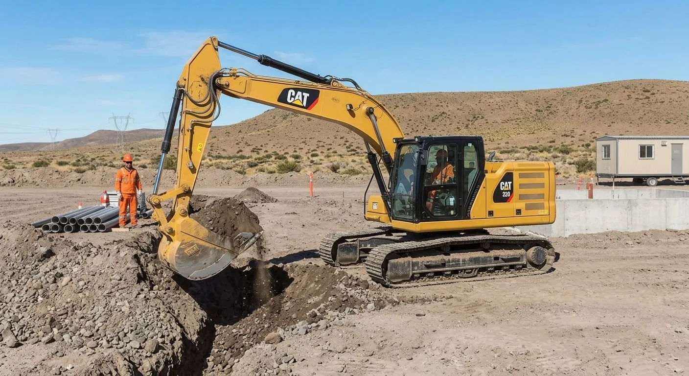 Excavadora hidraulica Caterpillar 320 en movimiento de suelos