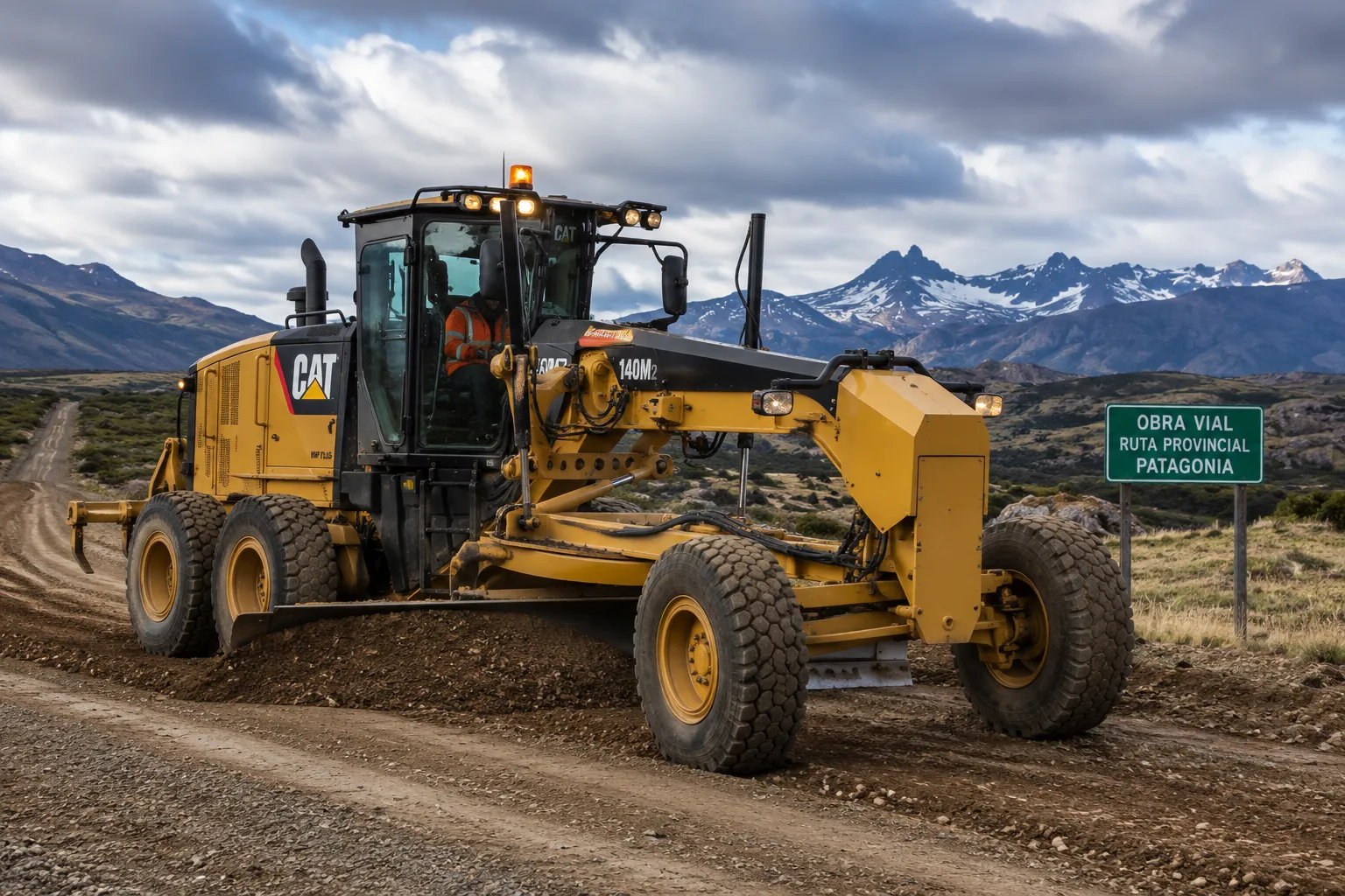 Motoniveladora Caterpillar 140M2 en obra vial